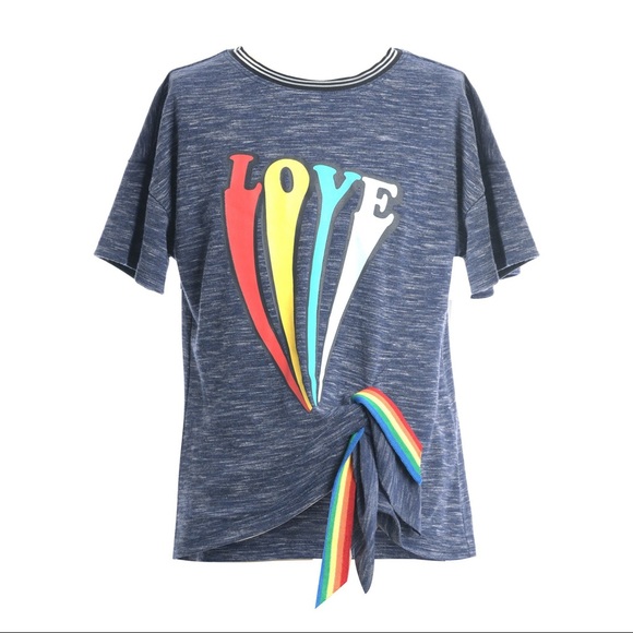 NWT - Truly Me - Love Print Top w/ Side Tie Detail